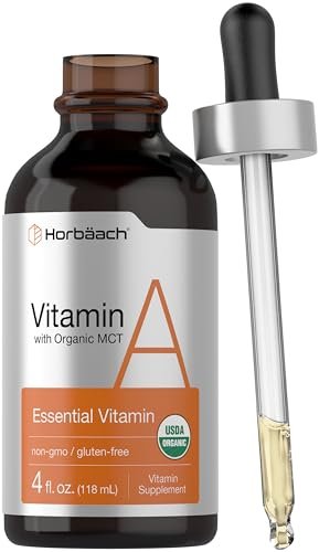 Horbäach Vitamin A Flüssige Tropfen | 118 ml | mit Bio-MCT-Öl | Vegan, Nicht-GVO & Glutenfrei