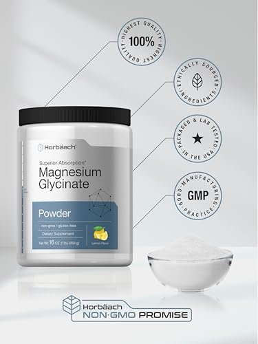 Horbäach Magnesium Glycinat Pulver | 1 lb | Zitronengeschmack | Hervorragende Absorption | Non-GMO & Glutenfrei