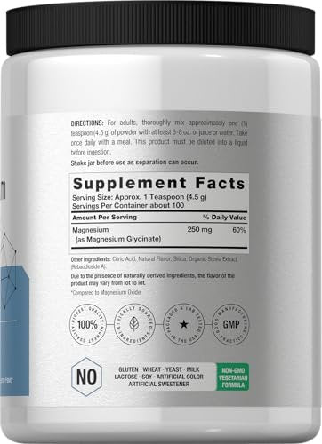 Horbäach Magnesium Glycinat Pulver | 1 lb | Zitronengeschmack | Hervorragende Absorption | Non-GMO & Glutenfrei