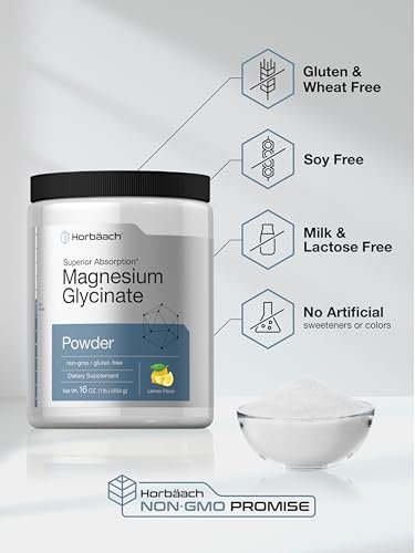 Horbäach Magnesium Glycinat Pulver | 1 lb | Zitronengeschmack | Hervorragende Absorption | Non-GMO & Glutenfrei