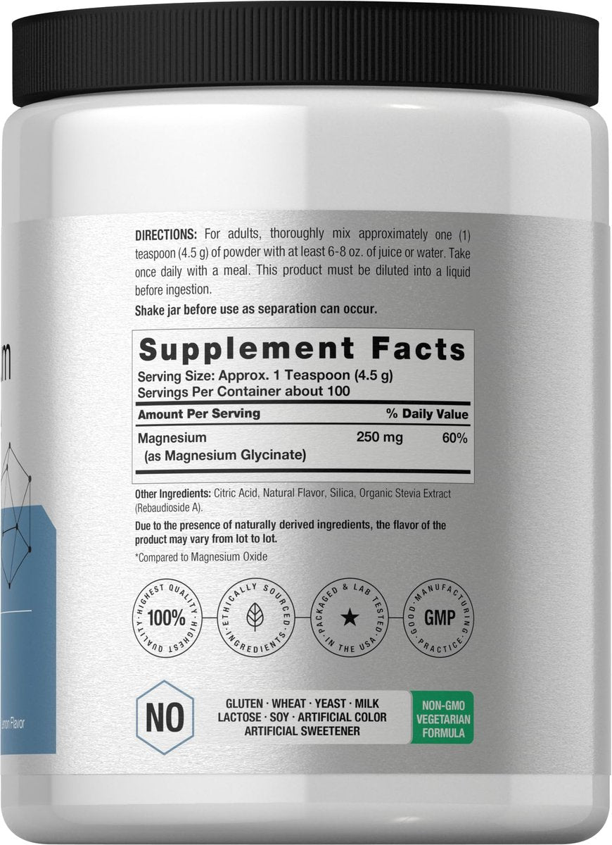 Horbäach Magnesium Glycinat Pulver | 1 lb | Zitronengeschmack | Hervorragende Absorption | Non-GMO & Glutenfrei