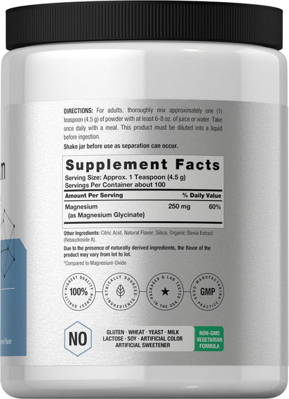 Horbäach Magnesium Glycinat Pulver | 1 lb | Zitronengeschmack | Hervorragende Absorption | Non-GMO & Glutenfrei