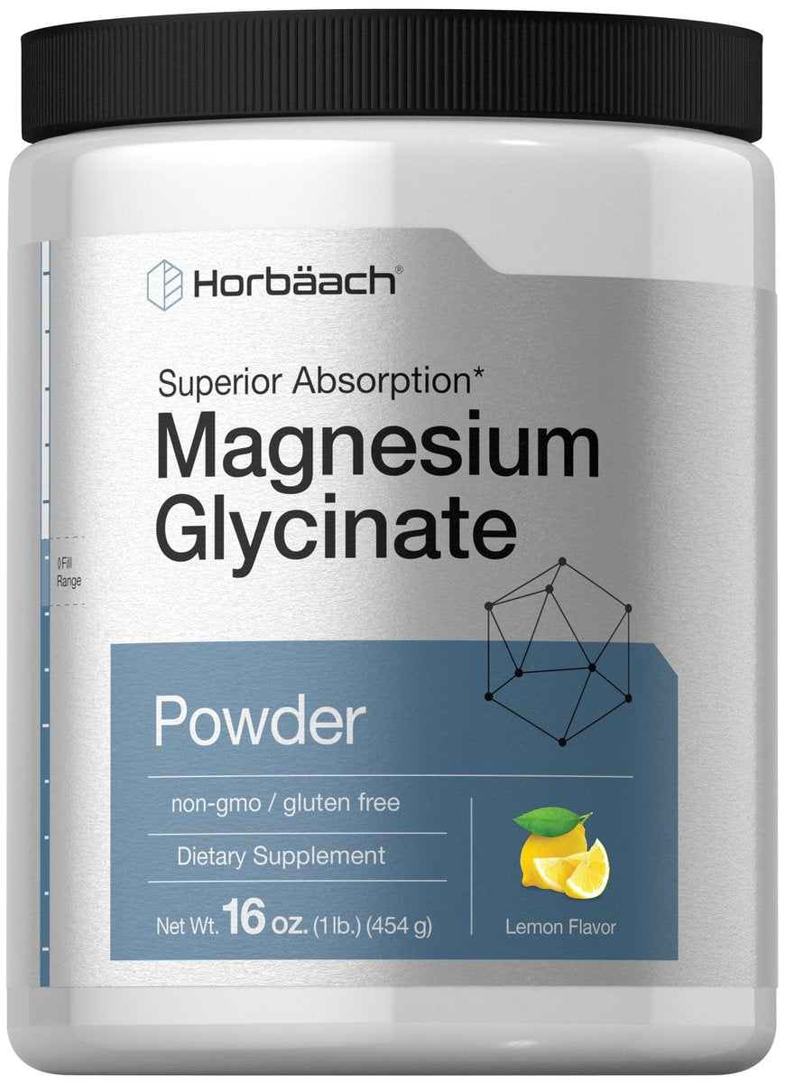 Horbäach Magnesium Glycinat Pulver | 1 lb | Zitronengeschmack | Hervorragende Absorption | Non-GMO & Glutenfrei