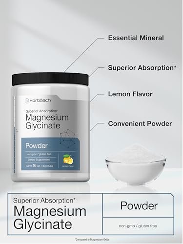 Horbäach Magnesium Glycinat Pulver | 1 lb | Zitronengeschmack | Hervorragende Absorption | Non-GMO & Glutenfrei