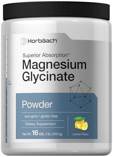Horbäach Magnesium Glycinat Pulver | 1 lb | Zitronengeschmack | Hervorragende Absorption | Non-GMO & Glutenfrei