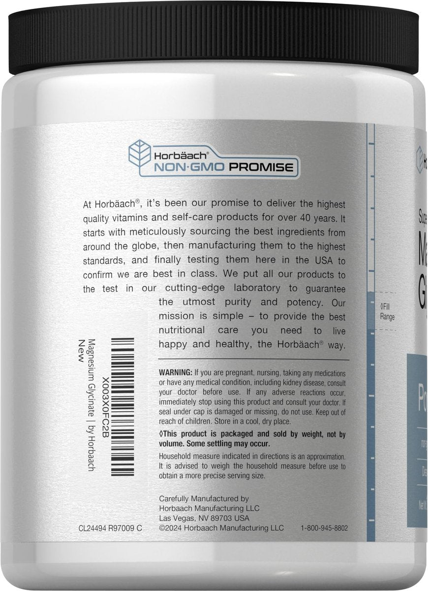 Horbäach Magnesium Glycinat Pulver | 1 lb | Zitronengeschmack | Hervorragende Absorption | Non-GMO & Glutenfrei