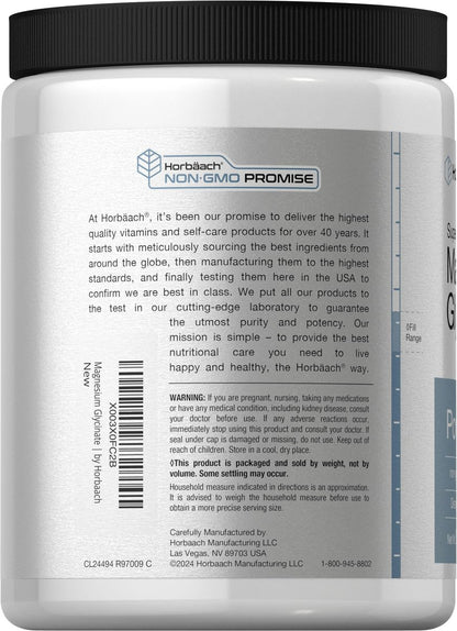 Horbäach Magnesium Glycinat Pulver | 1 lb | Zitronengeschmack | Hervorragende Absorption | Non-GMO & Glutenfrei