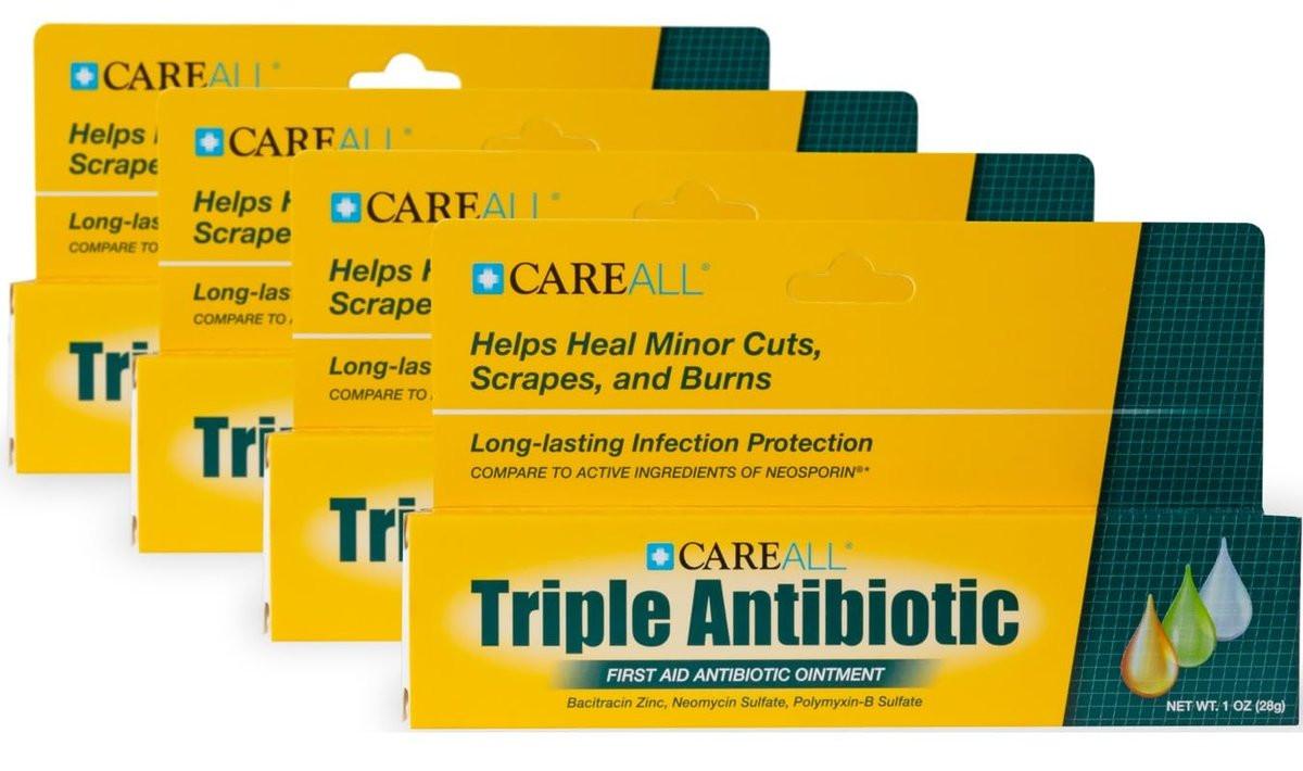 CareAll Triple Antibiotika-Salbe 1,0 oz (4er-Pack) – Erste-Hilfe-Salbe für kleine Schürfwunden, Schnitte und Verbrennungen zur Infektionsvorbeugung – Vergleichbar mit den Wirkstoffen der führenden Marke