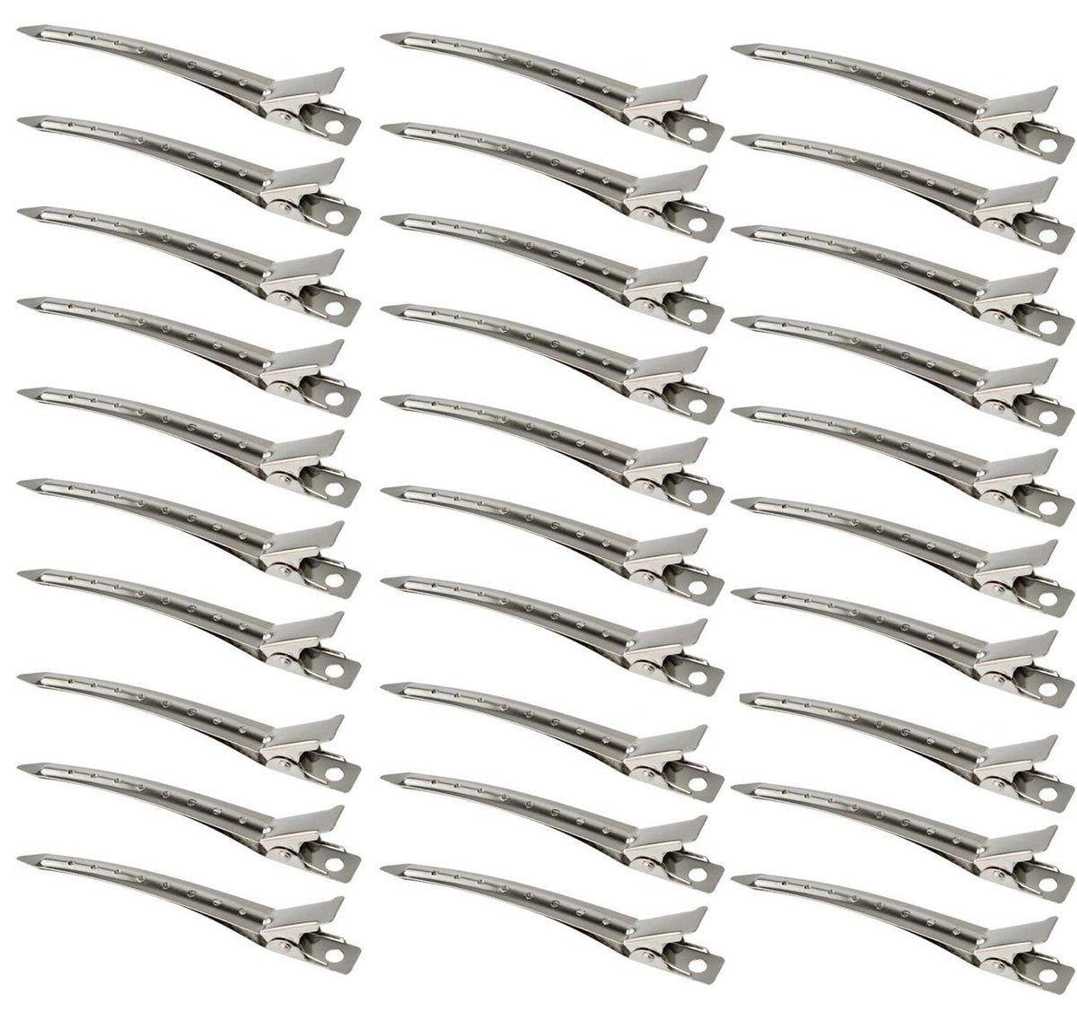 30 Stück Haarklammern, Entenschnabelklammern, Friseurklammern, 8,9 cm rostfreie Metall-Alligator-Lockklammern mit Löchern für Haarstyling, Silber