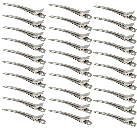 30 Stück Haarklammern, Entenschnabelklammern, Friseurklammern, 8,9 cm rostfreie Metall-Alligator-Lockklammern mit Löchern für Haarstyling, Silber