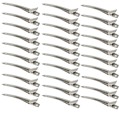 30 Stück Haarklammern, Entenschnabelklammern, Friseurklammern, 8,9 cm rostfreie Metall-Alligator-Lockklammern mit Löchern für Haarstyling, Silber