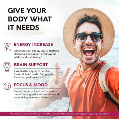 USDA Bio Vitamin B12 Sublingual Tropfen – 5000 mcg flüssiges veganes Methylcobalamin für Frauen und Männer – Energie, Fokus, Stimmung und Gehirngesundheit – Maximale Absorption – 2 Monate Vorrat, 60 ml