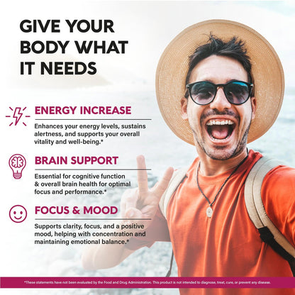 USDA Bio Vitamin B12 Sublingual Tropfen – 5000 mcg flüssiges veganes Methylcobalamin für Frauen und Männer – Energie, Fokus, Stimmung und Gehirngesundheit – Maximale Absorption – 2 Monate Vorrat, 60 ml