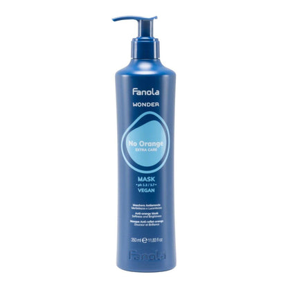 Fanola Wonder No Orange Color Depositing Haarmaske - Neutralisierender Blau-Toner für orange-brünierte Haare - Tiefenpflegende vegane Formel - Verbessert Glanz & versiegelt die Schuppenschicht - Hellt auf & macht weich (11,83 oz)