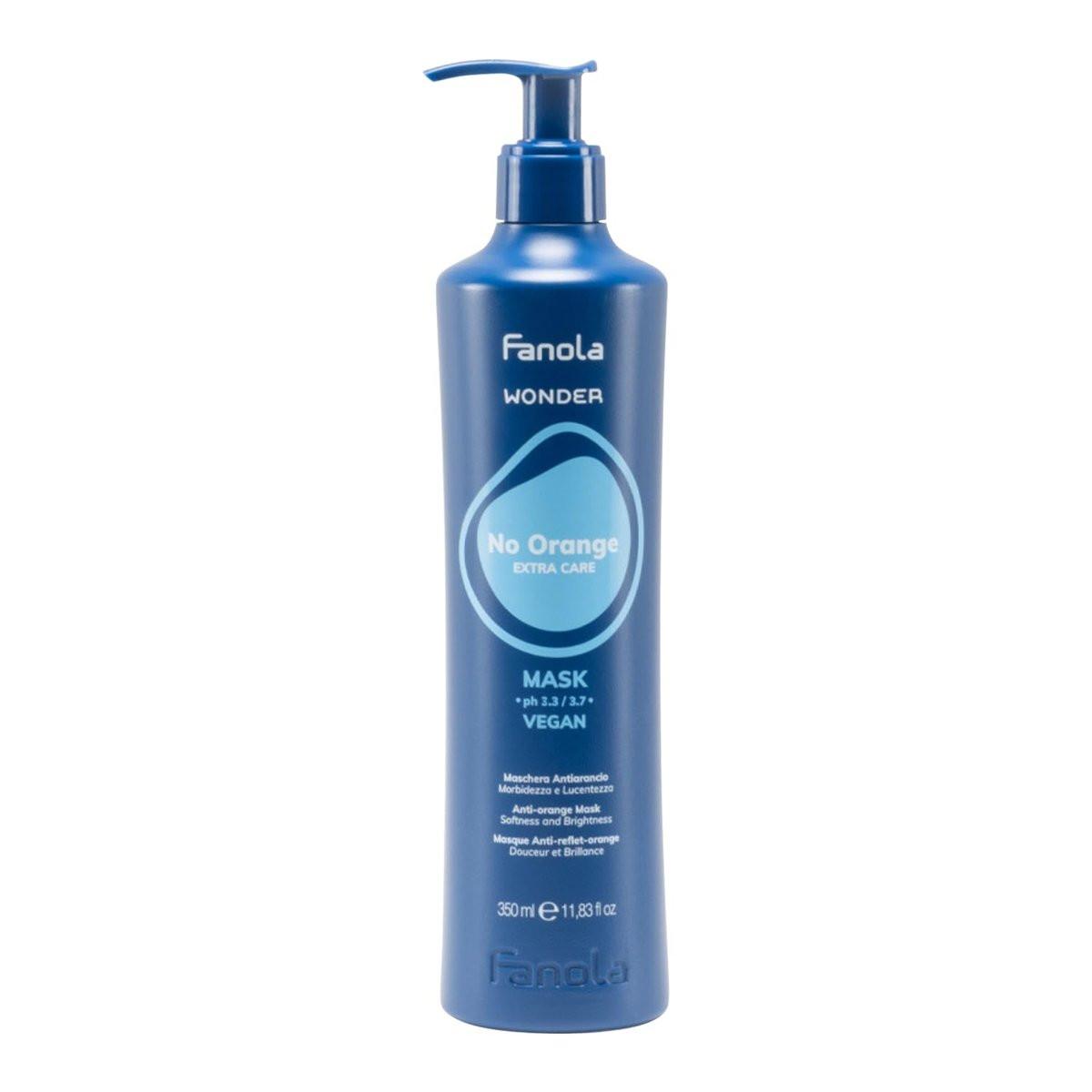 Fanola Wonder No Orange Color Depositing Haarmaske - Neutralisierender Blau-Toner für orange-brünierte Haare - Tiefenpflegende vegane Formel - Verbessert Glanz & versiegelt die Schuppenschicht - Hellt auf & macht weich (11,83 oz)