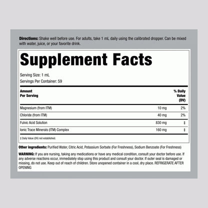 Piping Rock Flüssige Fulvosäure-Tropfen | 60 ml | mit Spurenelementen | Ionisches Nahrungsergänzungsmittel | Vegetarisch, Nicht-GVO & Glutenfrei