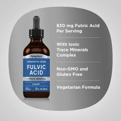 Piping Rock Flüssige Fulvosäure-Tropfen | 60 ml | mit Spurenelementen | Ionisches Nahrungsergänzungsmittel | Vegetarisch, Nicht-GVO & Glutenfrei