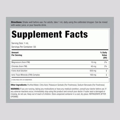 Piping Rock Flüssige Fulvosäure-Tropfen | 60 ml | mit Spurenelementen | Ionisches Nahrungsergänzungsmittel | Vegetarisch, Nicht-GVO & Glutenfrei