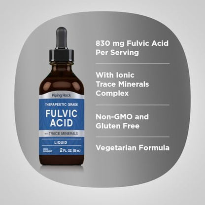 Piping Rock Flüssige Fulvosäure-Tropfen | 60 ml | mit Spurenelementen | Ionisches Nahrungsergänzungsmittel | Vegetarisch, Nicht-GVO & Glutenfrei