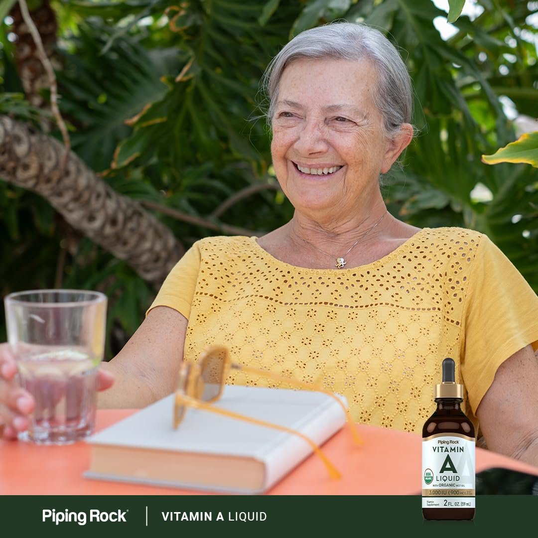 Piping Rock Vitamin-A-Liquid-Tropfen | 60 ml | mit biologischem MCT-Öl | Nicht-GVO, glutenfrei