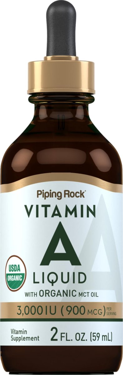 Piping Rock Vitamin-A-Liquid-Tropfen | 60 ml | mit biologischem MCT-Öl | Nicht-GVO, glutenfrei
