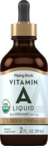 Piping Rock Vitamin-A-Liquid-Tropfen | 60 ml | mit biologischem MCT-Öl | Nicht-GVO, glutenfrei