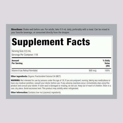 Piping Rock Vitamin-A-Liquid-Tropfen | 60 ml | mit biologischem MCT-Öl | Nicht-GVO, glutenfrei