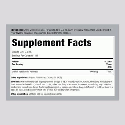 Piping Rock Vitamin-A-Liquid-Tropfen | 60 ml | mit biologischem MCT-Öl | Nicht-GVO, glutenfrei