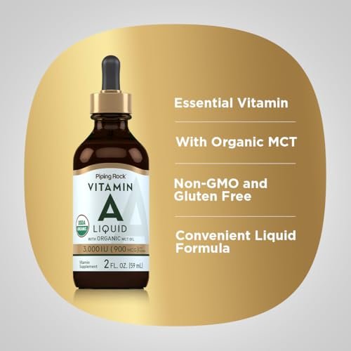 Piping Rock Vitamin-A-Liquid-Tropfen | 60 ml | mit biologischem MCT-Öl | Nicht-GVO, glutenfrei