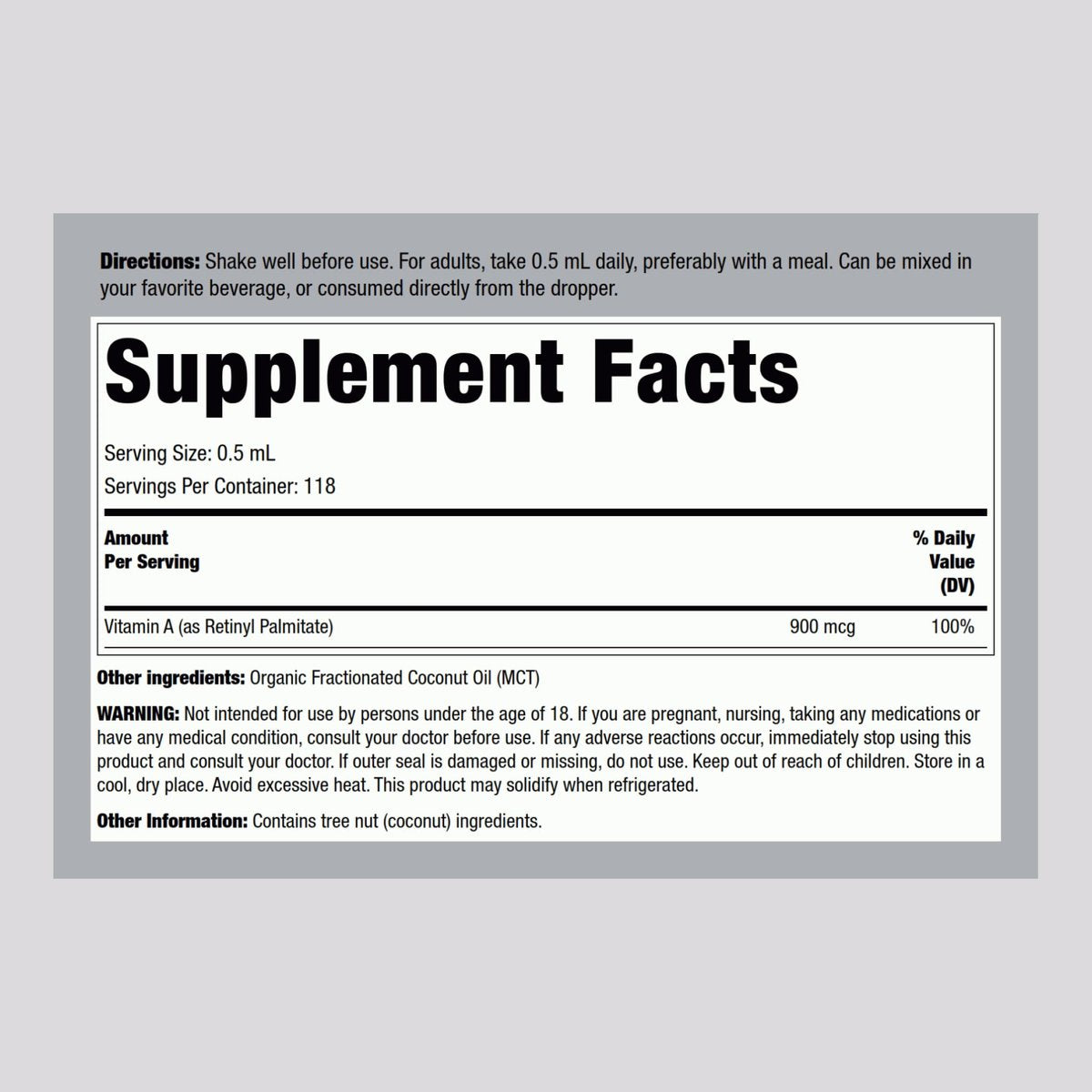 Piping Rock Vitamin-A-Liquid-Tropfen | 60 ml | mit biologischem MCT-Öl | Nicht-GVO, glutenfrei
