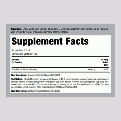 Piping Rock Vitamin-A-Liquid-Tropfen | 60 ml | mit biologischem MCT-Öl | Nicht-GVO, glutenfrei