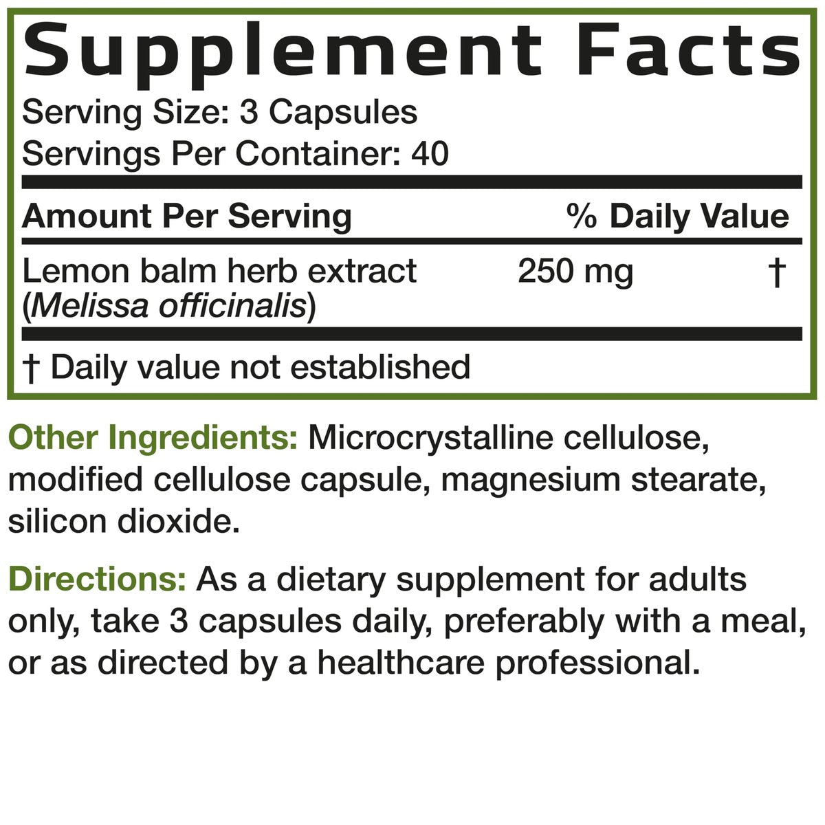 Bronson Melissa Lemon Balm Extra Strength, Non-GMO, 120 Vegetarische Kapseln