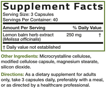 Bronson Melissa Lemon Balm Extra Strength, Non-GMO, 120 Vegetarische Kapseln