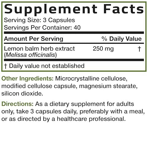 Bronson Melissa Lemon Balm Extra Strength, Non-GMO, 120 Vegetarische Kapseln