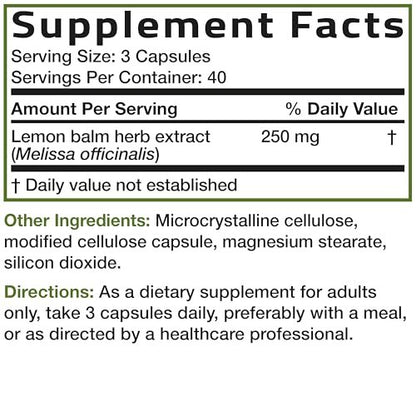 Bronson Melissa Lemon Balm Extra Strength, Non-GMO, 120 Vegetarische Kapseln
