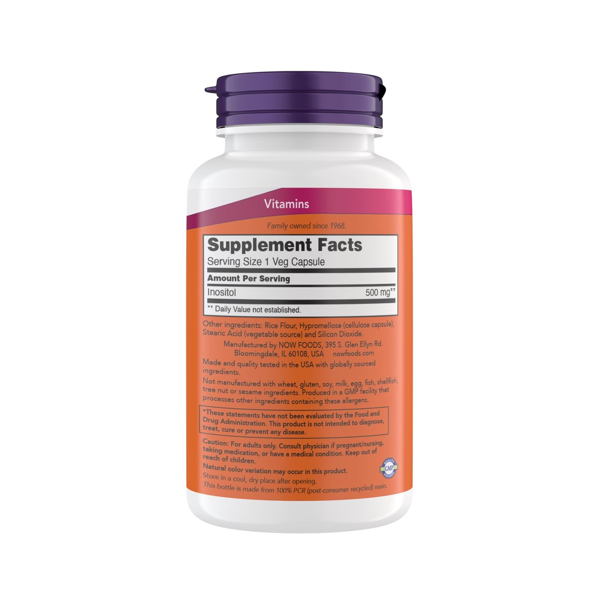 NOW Foods Inositol 500 mg – Hochwertiges Myo-Inositol für Zellgesundheit und Frauenunterstützung – 200 vegane Kapseln