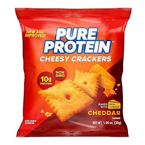 Pure Protein Käse-Cracker mit Cheddar-Geschmack, High Protein Snack, 10 g Protein, 30 g (Packung mit 12)
