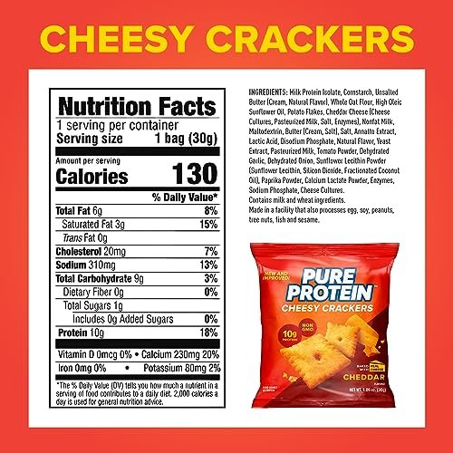 Pure Protein Käse-Cracker mit Cheddar-Geschmack, High Protein Snack, 10 g Protein, 30 g (Packung mit 12)