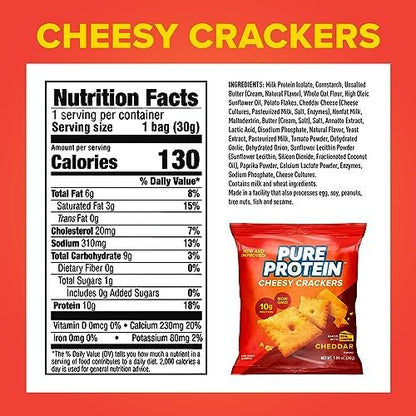Pure Protein Käse-Cracker mit Cheddar-Geschmack, High Protein Snack, 10 g Protein, 30 g (Packung mit 12)