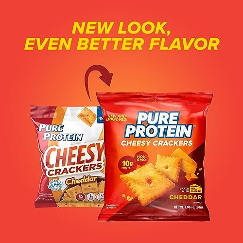 Pure Protein Käse-Cracker mit Cheddar-Geschmack, High Protein Snack, 10 g Protein, 30 g (Packung mit 12)