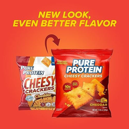 Pure Protein Käse-Cracker mit Cheddar-Geschmack, High Protein Snack, 10 g Protein, 30 g (Packung mit 12)