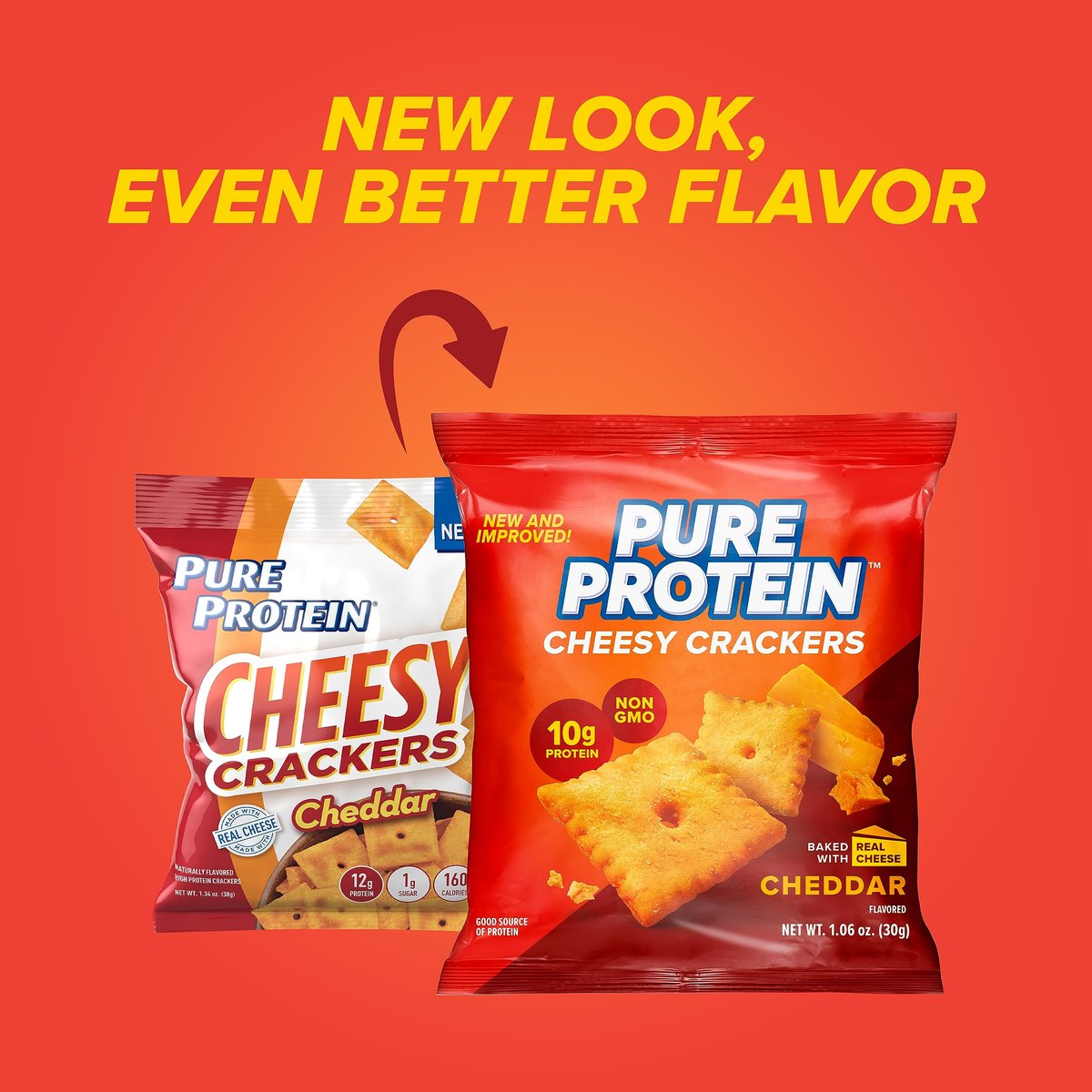 Pure Protein Käse-Cracker mit Cheddar-Geschmack, High Protein Snack, 10 g Protein, 30 g (Packung mit 12)
