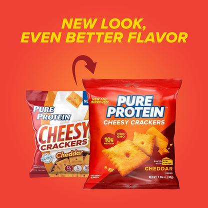 Pure Protein Käse-Cracker mit Cheddar-Geschmack, High Protein Snack, 10 g Protein, 30 g (Packung mit 12)