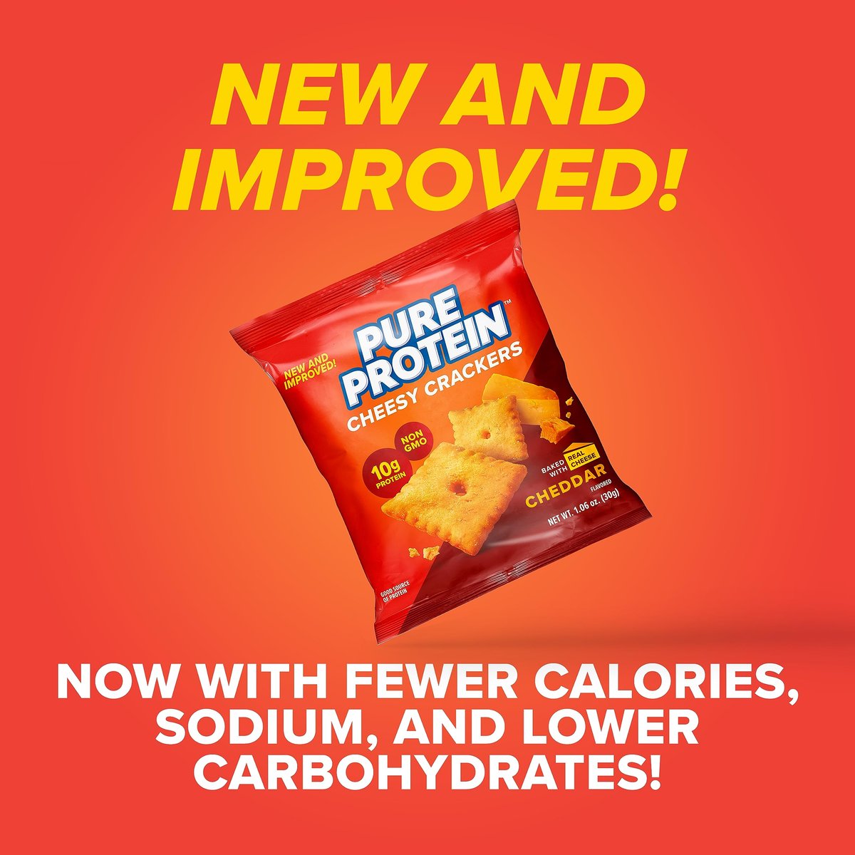 Pure Protein Käse-Cracker mit Cheddar-Geschmack, High Protein Snack, 10 g Protein, 30 g (Packung mit 12)
