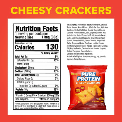 Pure Protein Käse-Cracker mit Cheddar-Geschmack, High Protein Snack, 10 g Protein, 30 g (Packung mit 12)