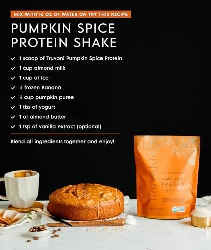 Truvani Veganes Erbsenproteinpulver | Kürbisgewürz | 20g Bio-Pflanzenprotein | 1 Portion | Keto | Gluten- & laktosefrei | Low Carb | Ohne Zuckerzusatz