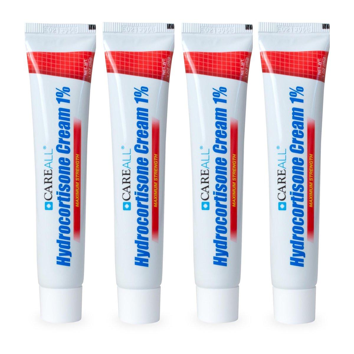 CareAll Hydrocortison 1% Creme, 28g Tube (4er-Pack) - Maximale Stärke gegen Juckreiz und Rötungen bei Insektenstichen, Ekzemen, Psoriasis, Giftefeu, Gifteiche und Giftsumach