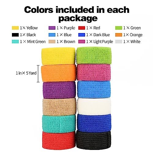 12er-Pack Selbstklebende Bandagenwickel, 2,5 cm x 4,6 m, Multicolor