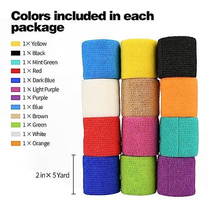 12er-Pack Selbstklebende Bandagenwickel, 5 cm x 4,5 m, Mehrfarbig