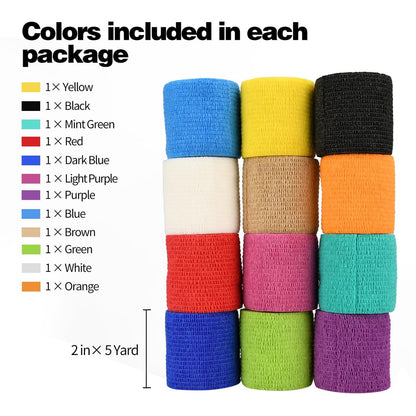 12er-Pack Selbstklebende Bandagenwickel, 5 cm x 4,5 m, Mehrfarbig